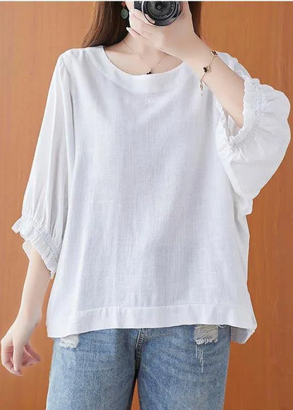 Simple White O-neck Cotton Top Summer