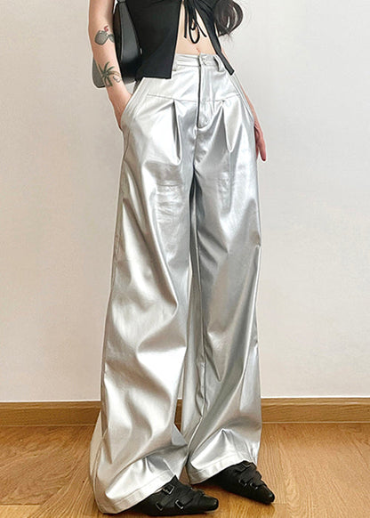 Silver Pockets High Waist Wide Leg Pants Summer