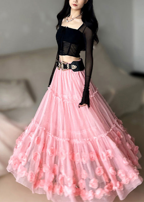 Pink Ruffled Tulle Skirts Spring