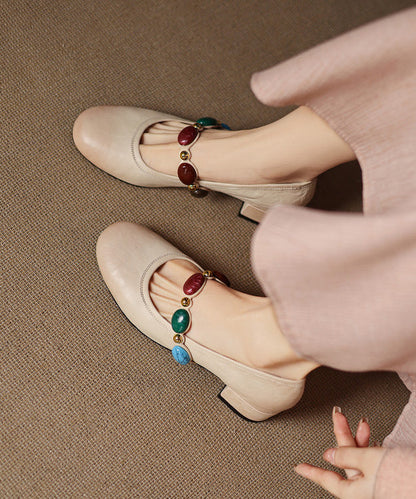 Original Design Green Cowhide Leather Chunky Shoes