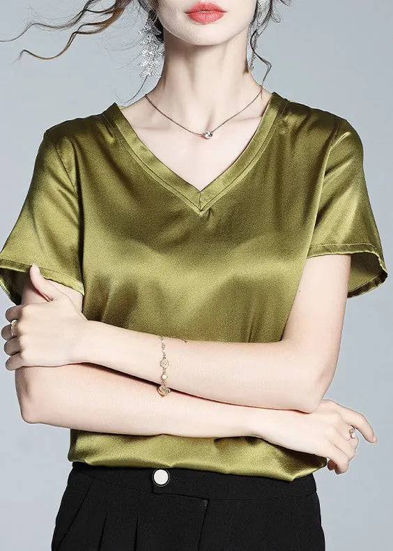 Diy Green V Neck Silk Top Summer