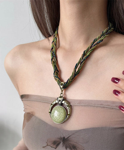 Green Acrylic Alloy Weave Beading Pendant Necklace