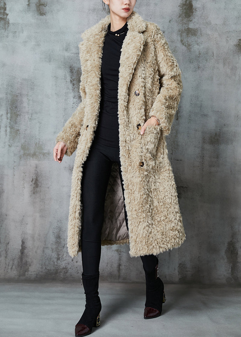 Khaki Double Breast Thick Fuzzy Fur Fluffy Coats Winter