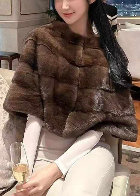 Brown Oversized Thick Faux Mink Hair Short Coats Winter
