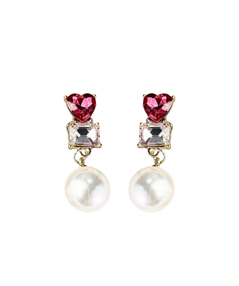 Red Sterling Silver Alloy Love Crystal Zircon Pearldrop Earrings