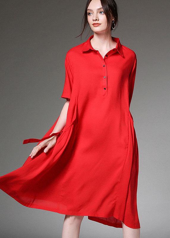 Loose Red Asymmetrical Design Tie Waist Spring Half Sleeve Holiday Dress