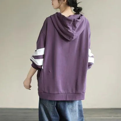 Hooded Cotton Spring Tunic Pattern Work Outfits Purple Sweatshirt