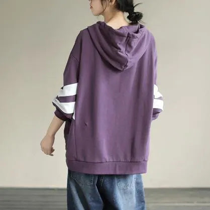 Hooded Cotton Spring Tunic Pattern Work Outfits Purple Sweatshirt