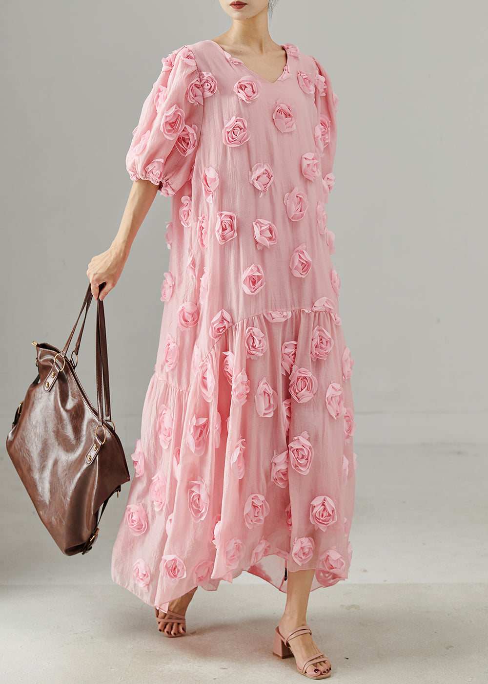 Pink Oversized Stereoscopic Cotton Party Dress Summer