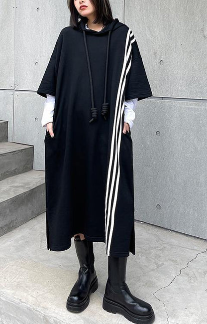 Boutique Black Hooded Cotton Side Open Summer Dresses