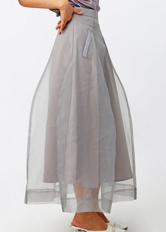 New Grey Zippered High Waist Tulle Skirts Summer