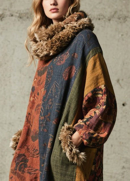 Print Patchwork Faux Fur Maxi Dresses Fall