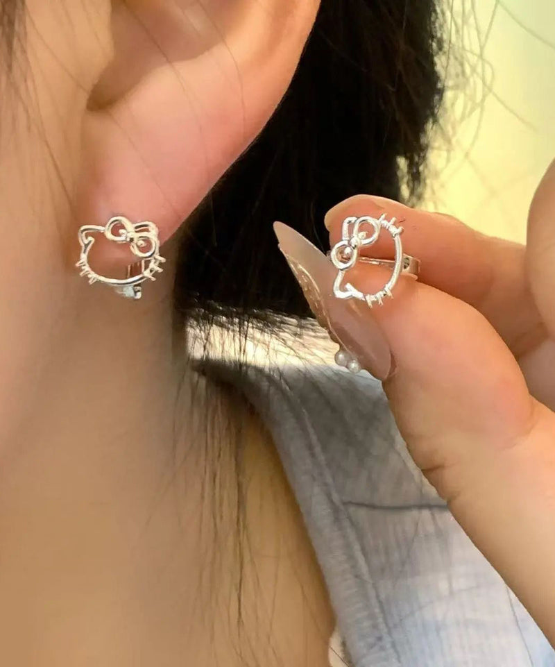 Diy Copper Zircon Kt Cat Stud Earrings