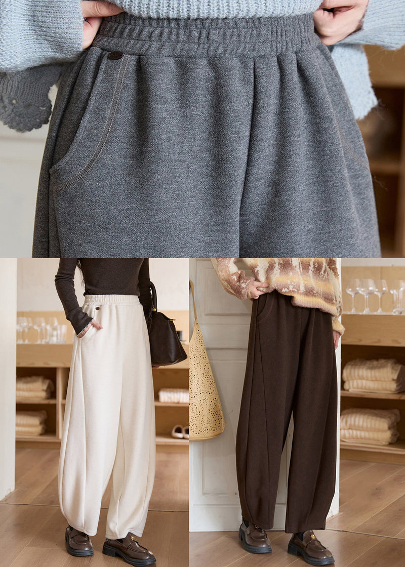 Grey Woolen Pants Elastic Waist