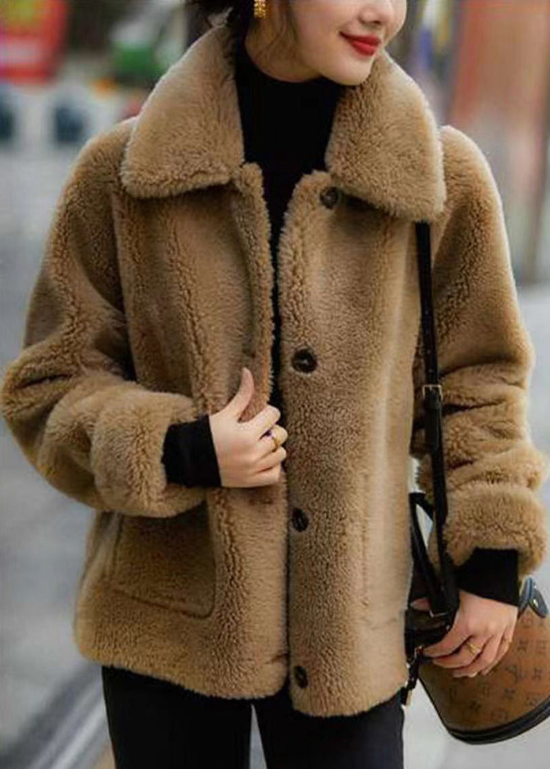 Italian Brown Peter Pan Collar Wear on Both Sides Wool Coats Winter