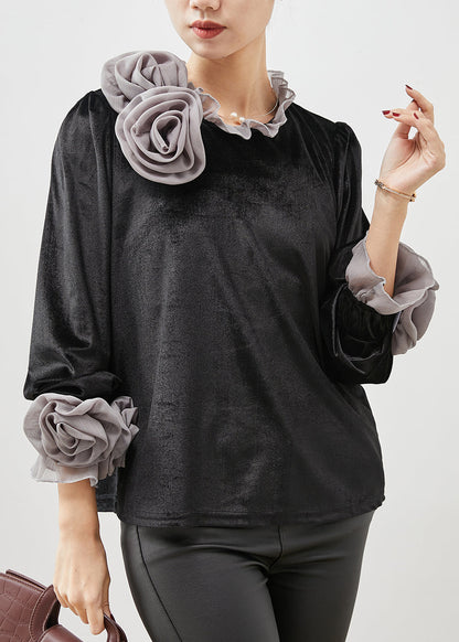 Grey Silk Velour Shirt Top Ruffled Spring
