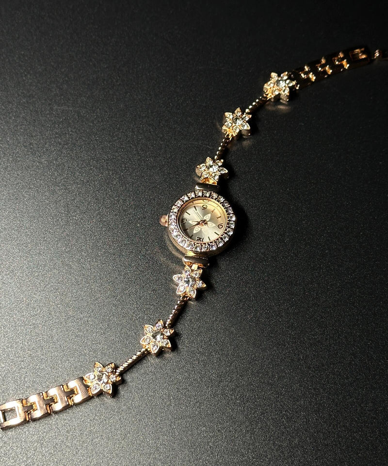 Stylish Gold Alloy Zircon Organic Glass Watches