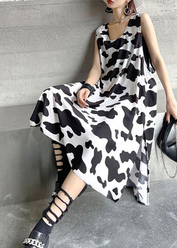 White Printsideopen Summer Short Sleeve Long Dress