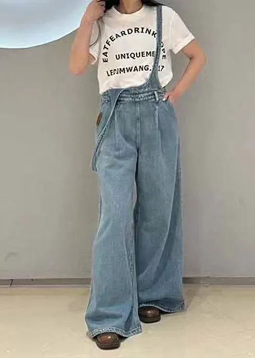 Blue Pockets Denim Overalls Jumpsuit Fall