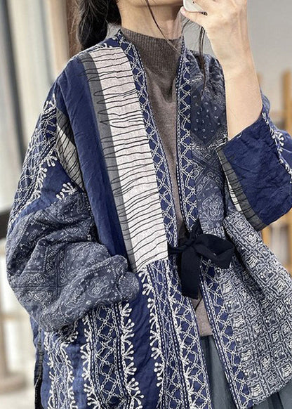Navy Oversized Print Fine Cotton Filled Jackets Spring