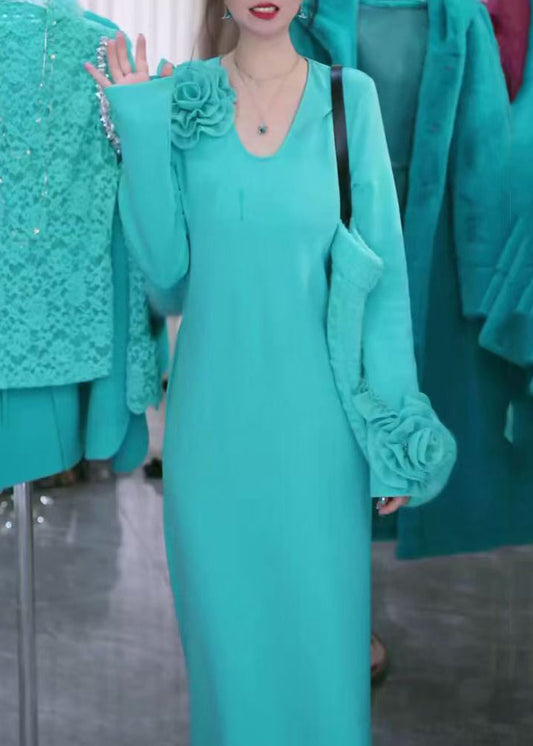 Blue Original Design Knit Long Dress Winter