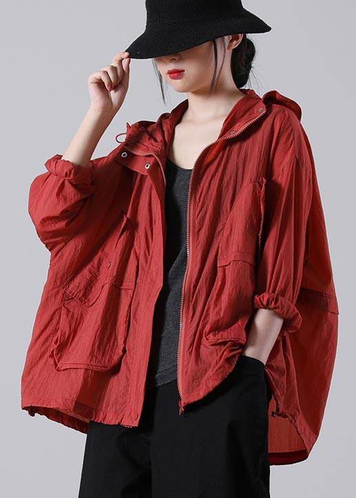 Red Long Sleeve Upf 50+ Coat Jacket Summer Hooded Jacket