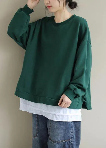 Green Clothes for O Neck False Two Pieces Loose Spring Shirt