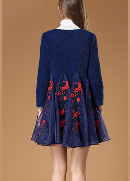 Art Navy Retro Button Patchwork Fall Woolen Coats