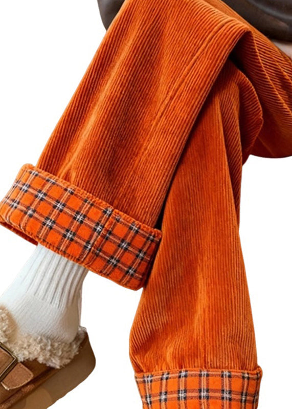 Yellow Pockets Patchwork Corduroy Wide Leg Pants Spring