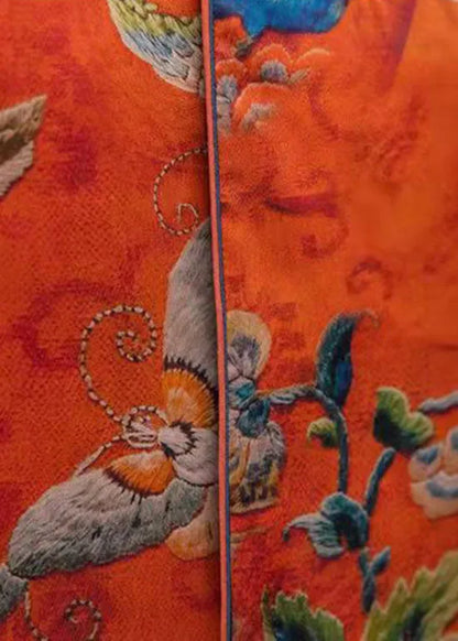 Original Design Red Stand Collar Embroideried Silk Chinese Style Vest Sleeveless