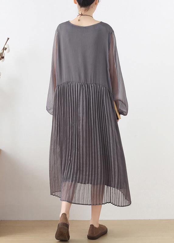 Grey Patchwork Chiffon O-neck Spring Summer Robe Dresses