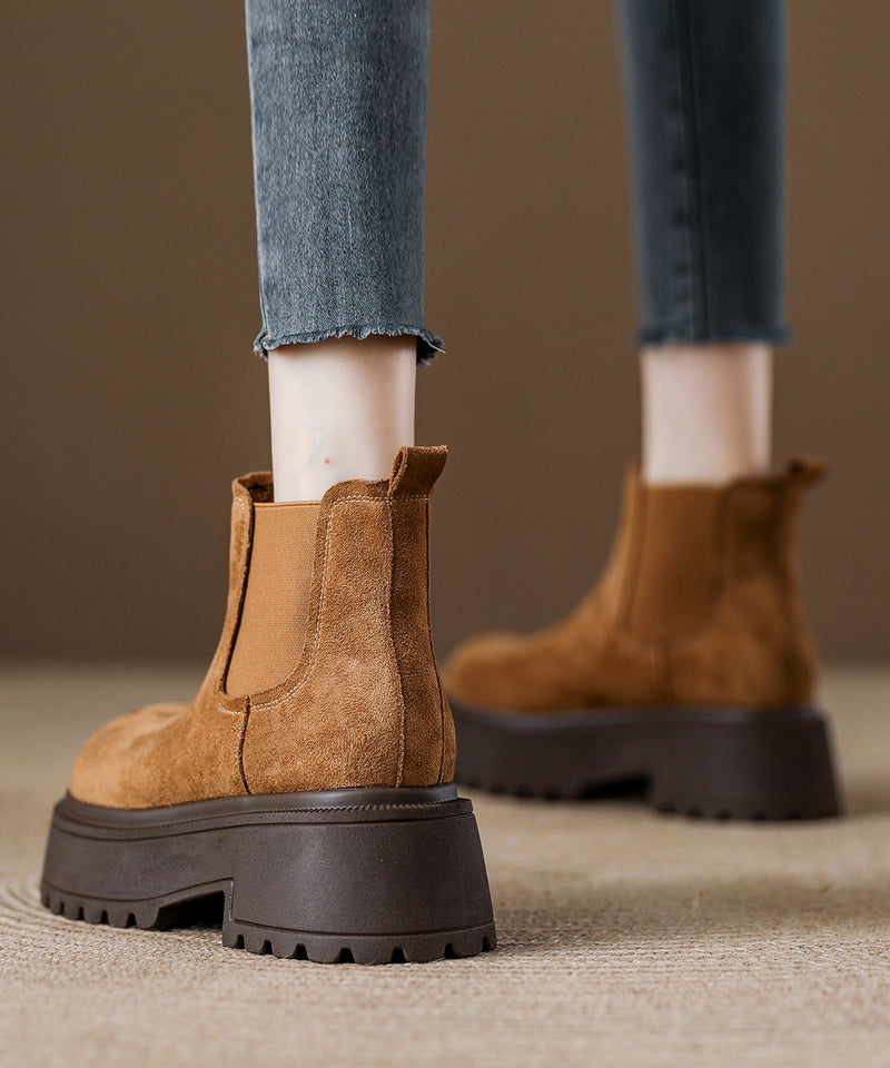 Splicing Comfy Platform Boots Coffee Suede