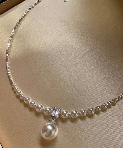 Boutique Gradient Size Beaded String Zircon Small Square Silver Choker