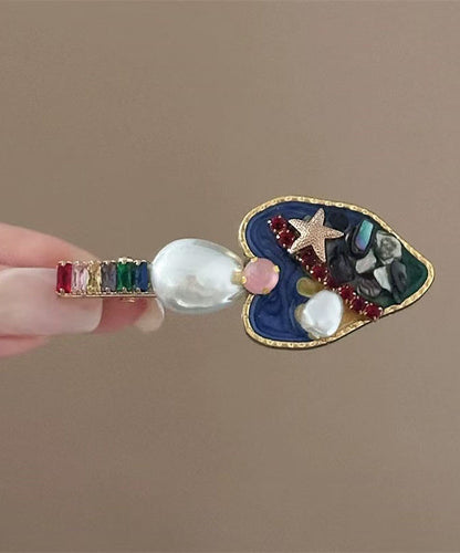 Art Multicolor Alloy Zircon Pearl Drip Glaze Love Hairpin