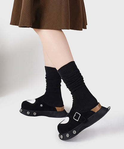 Black Love Splicing Rivet Slide Sandals