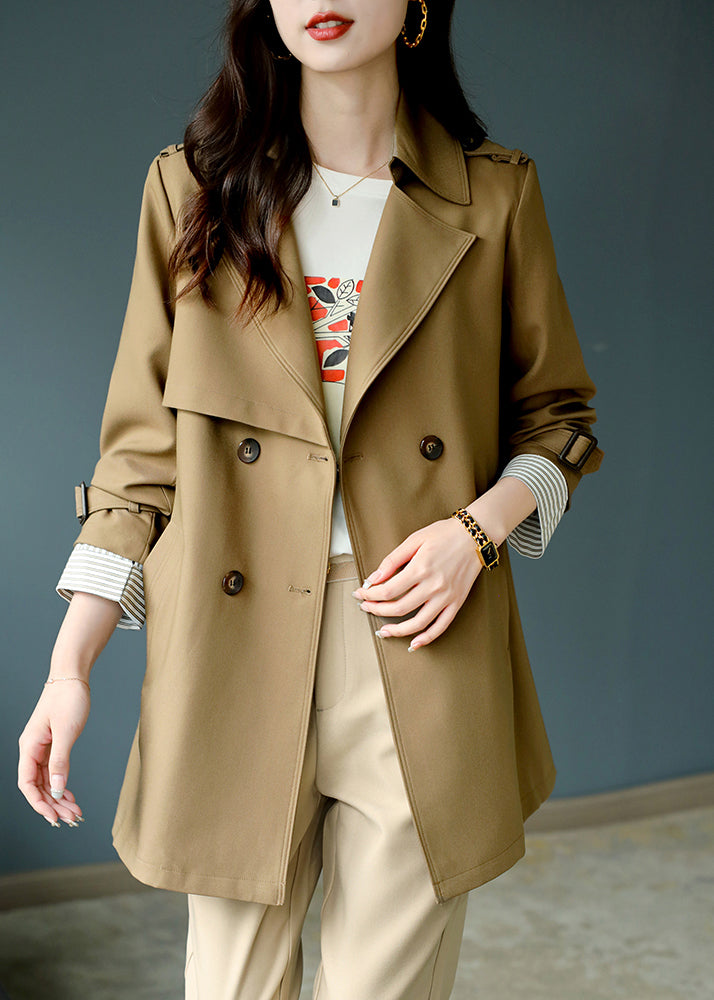 Khaki Notched Button Trench Coat Long Sleeve