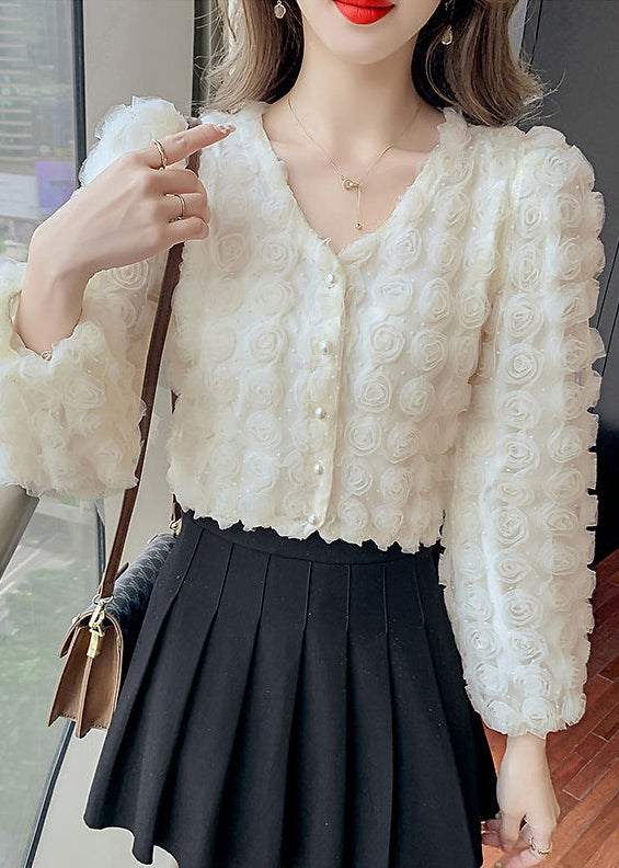 Art White Stereoscopic Tulle Blouses Spring