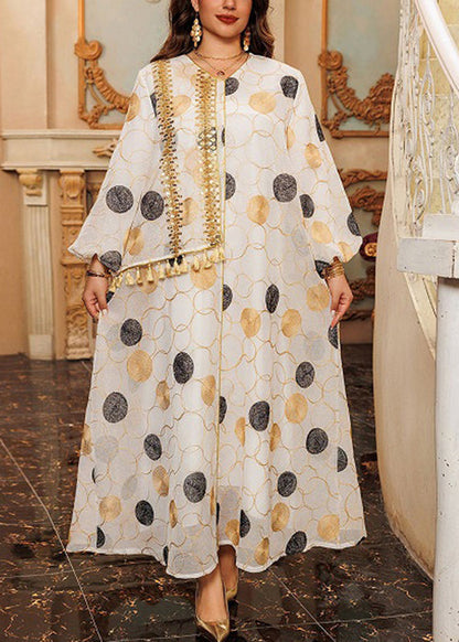 Orange Sequins Tasseled Patchwork Maxi Dresses Fall