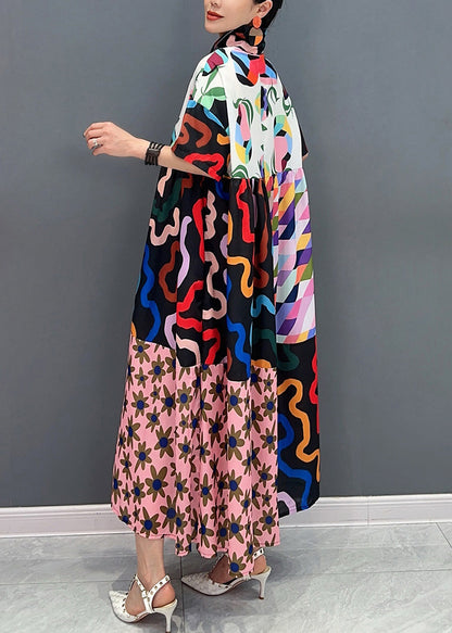 Photo Color Button Print Pockets Cotton Shirt Dress Summer
