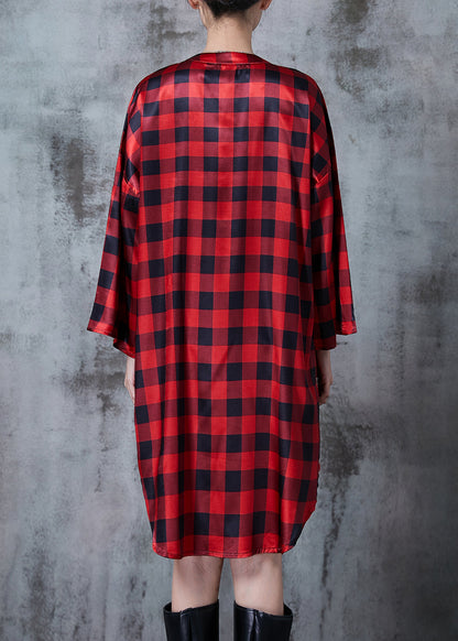 Red Oversized Plaid Shirt Dresses Fall