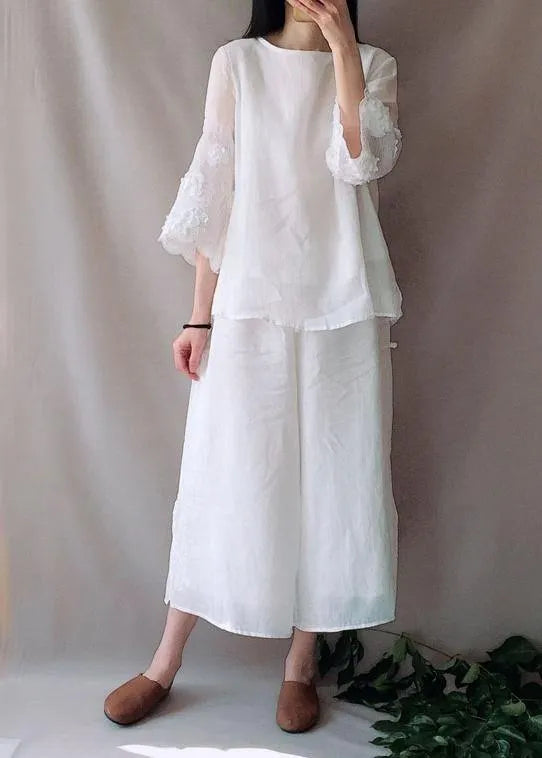 Art O Neck Petal Sleeve Tunics for Work White Shirts