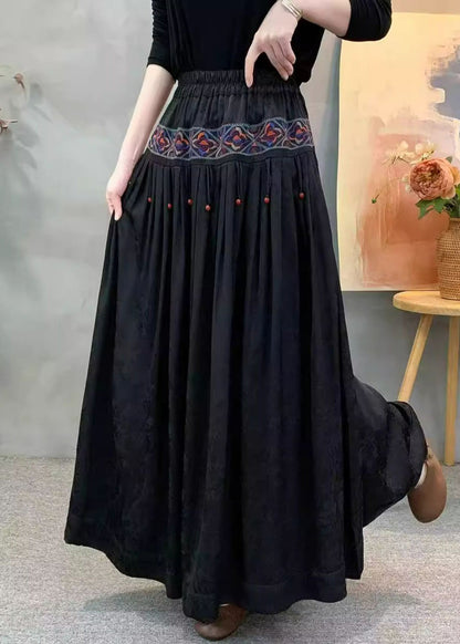 Red Embroidered Wrinkled Pockets Jacquard Silk Skirt Fall