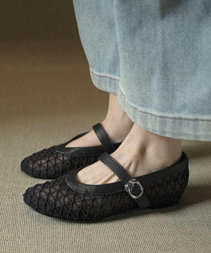 French Red Hollow Out Breathable Sheepskin Walking Sandals