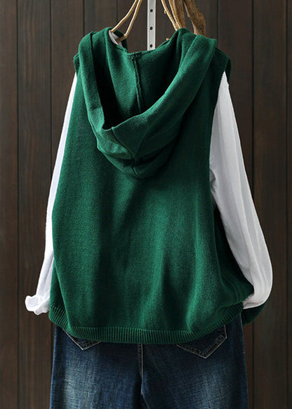 Red Button Knitted Cotton Thread Hoodie Waistcoat Fall