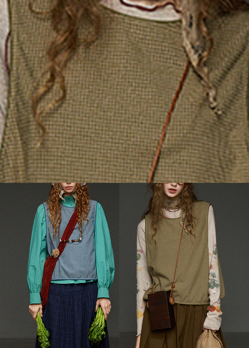 French Green Plaid Oversized Waistcoat Sleeveless