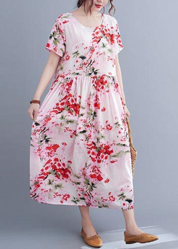 Pink Print Cotton Pockets Summer Dress