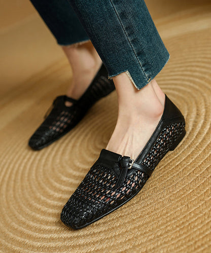 Stylish Splicing Loafers for Black Cowhide Leather Breathable