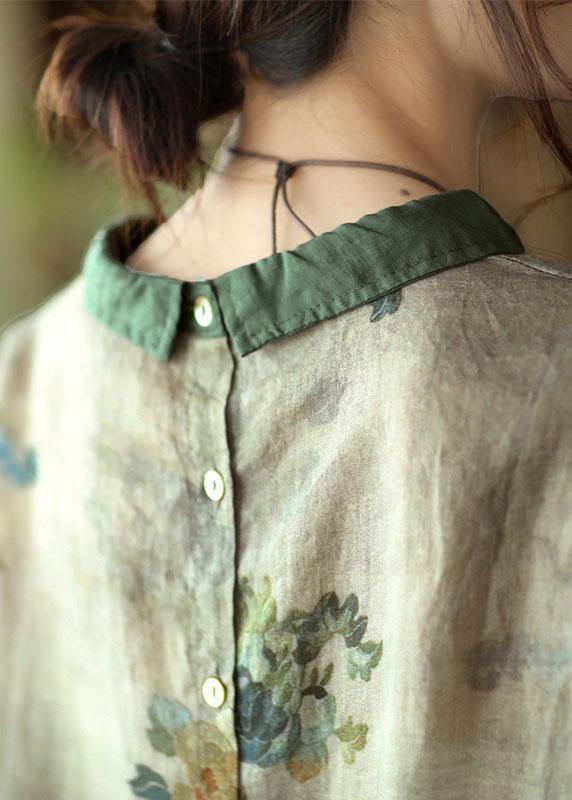 Diy Orange Print Ramie Half Sleeve Shirt Summer