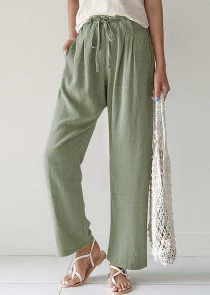 Blue Pockets Lace Up Cotton Pants Summer