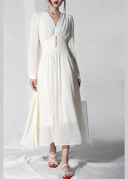 Diy Beige V Neck Chiffon Tunic Button Summer Mid Dress